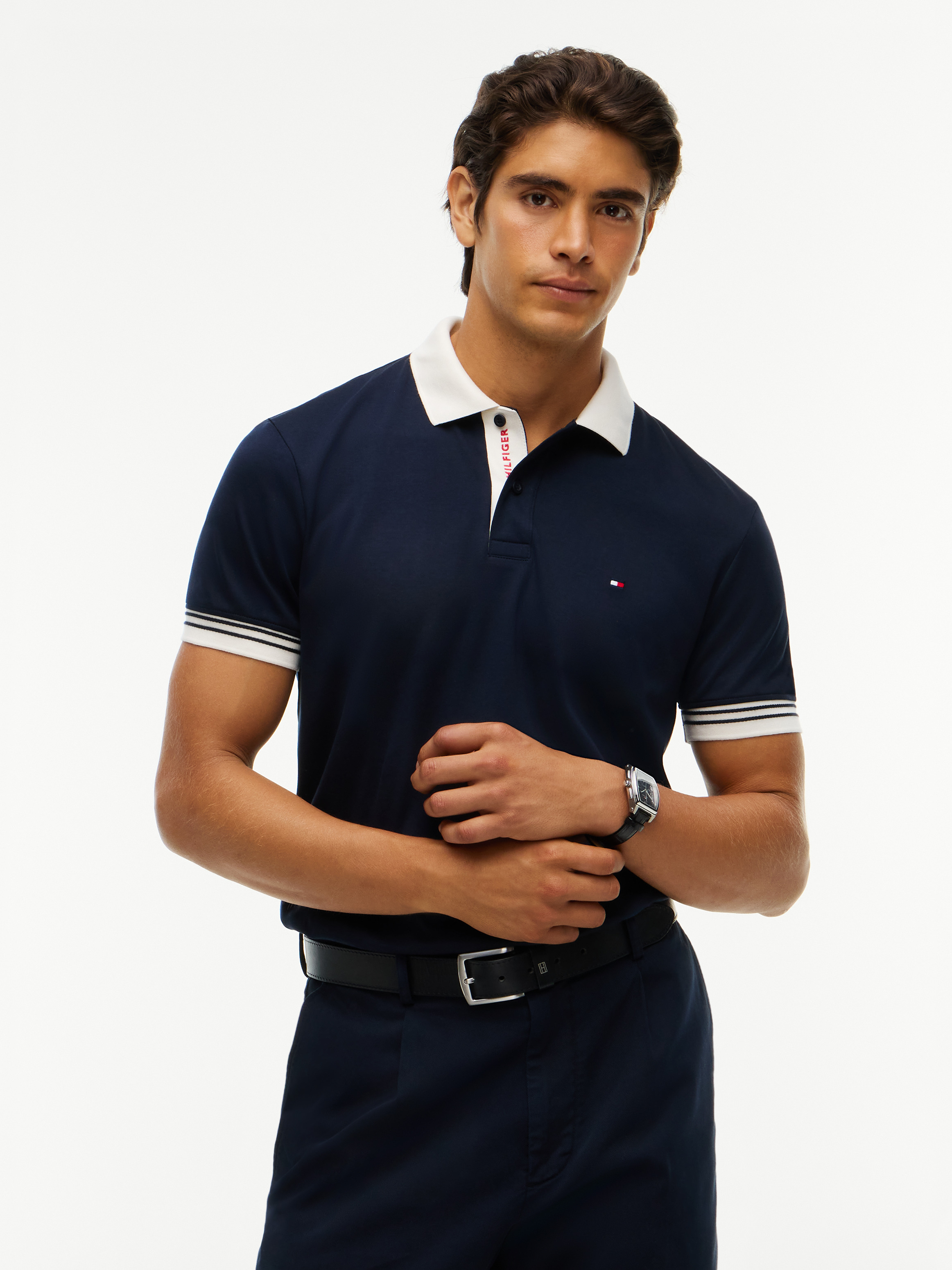 Regular Fit Interlock Contrast Polo Shirt — Navy