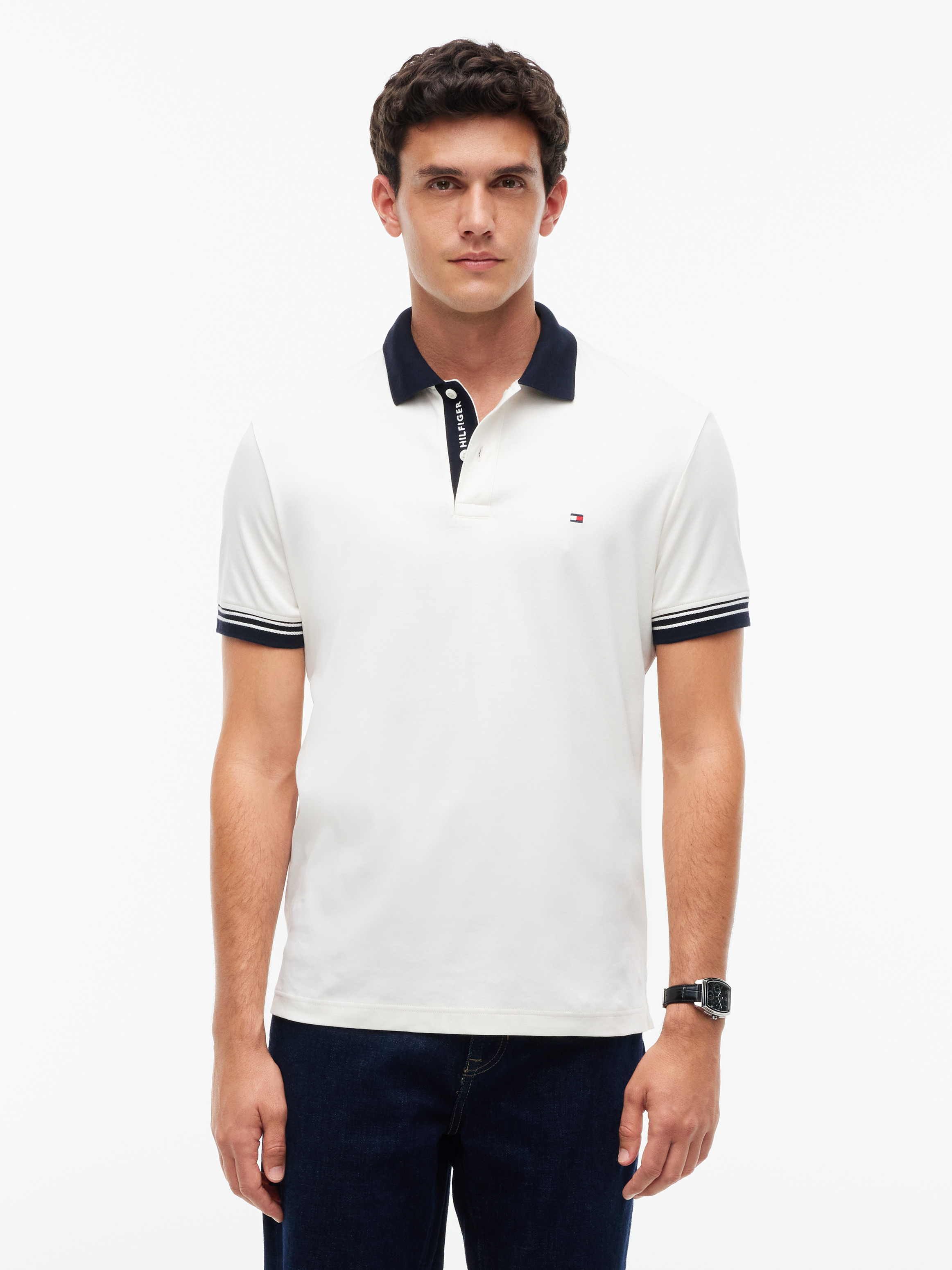 Regular Fit Interlock Contrast Polo Shirt — Ivory
