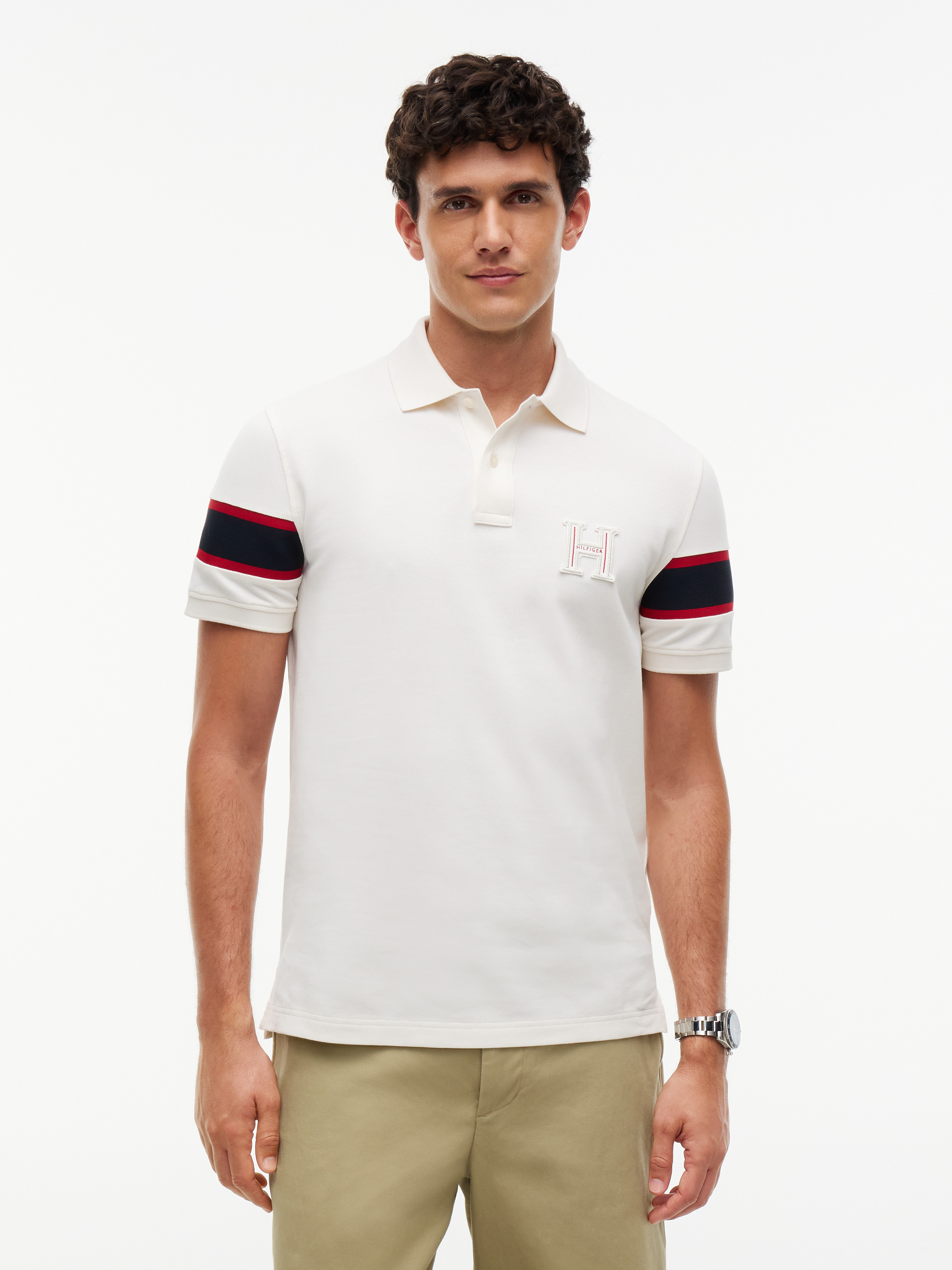 Regular Fit Logo Stripe Polo Shirt — Ivory