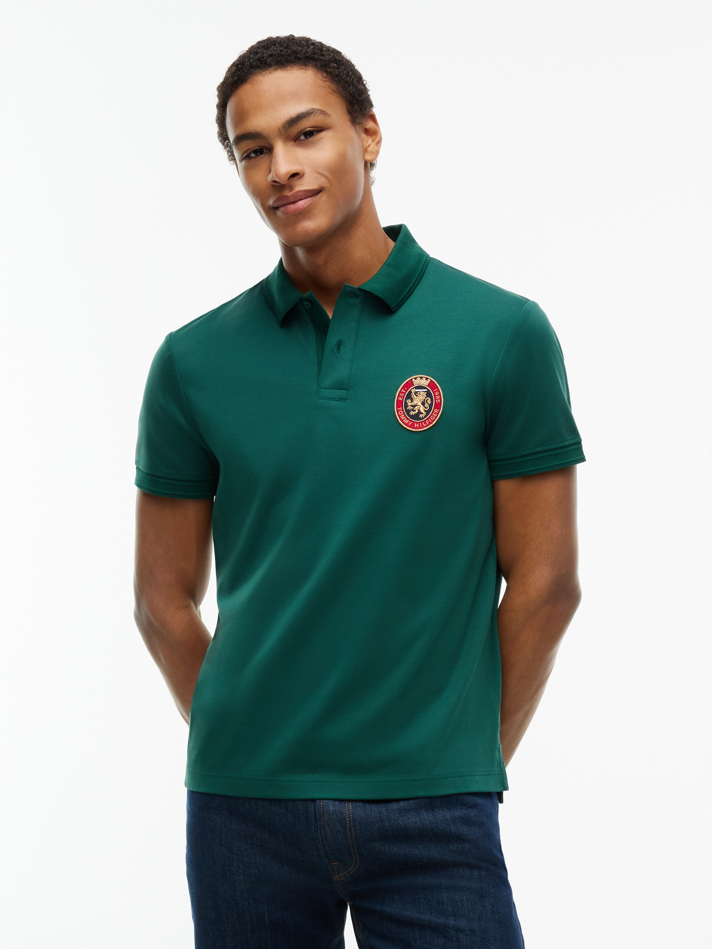 Regular Fit Logo Interlock Knit Polo Shirt — Green