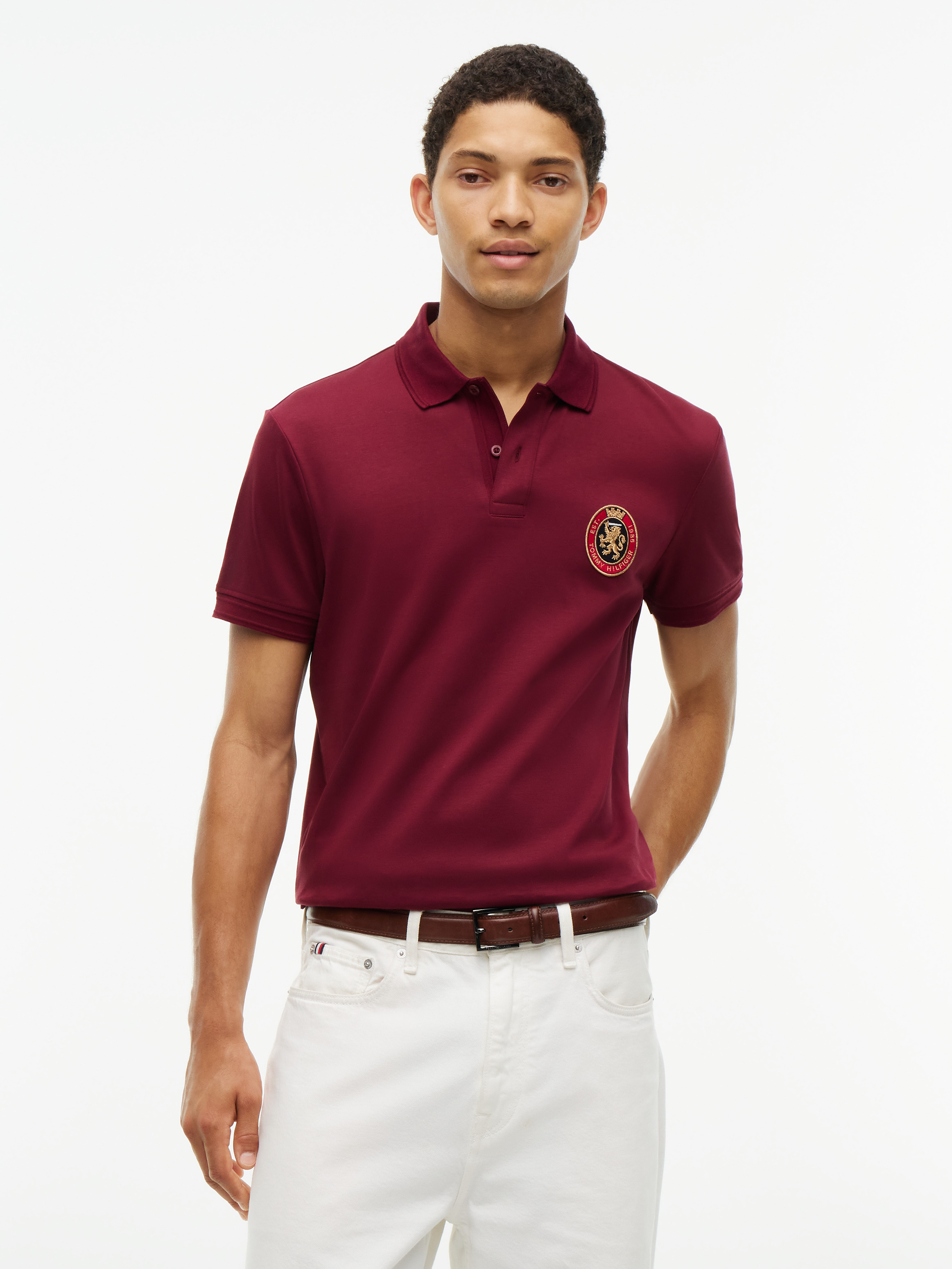 Regular Fit Logo Interlock Knit Polo Shirt — BURGUNDY