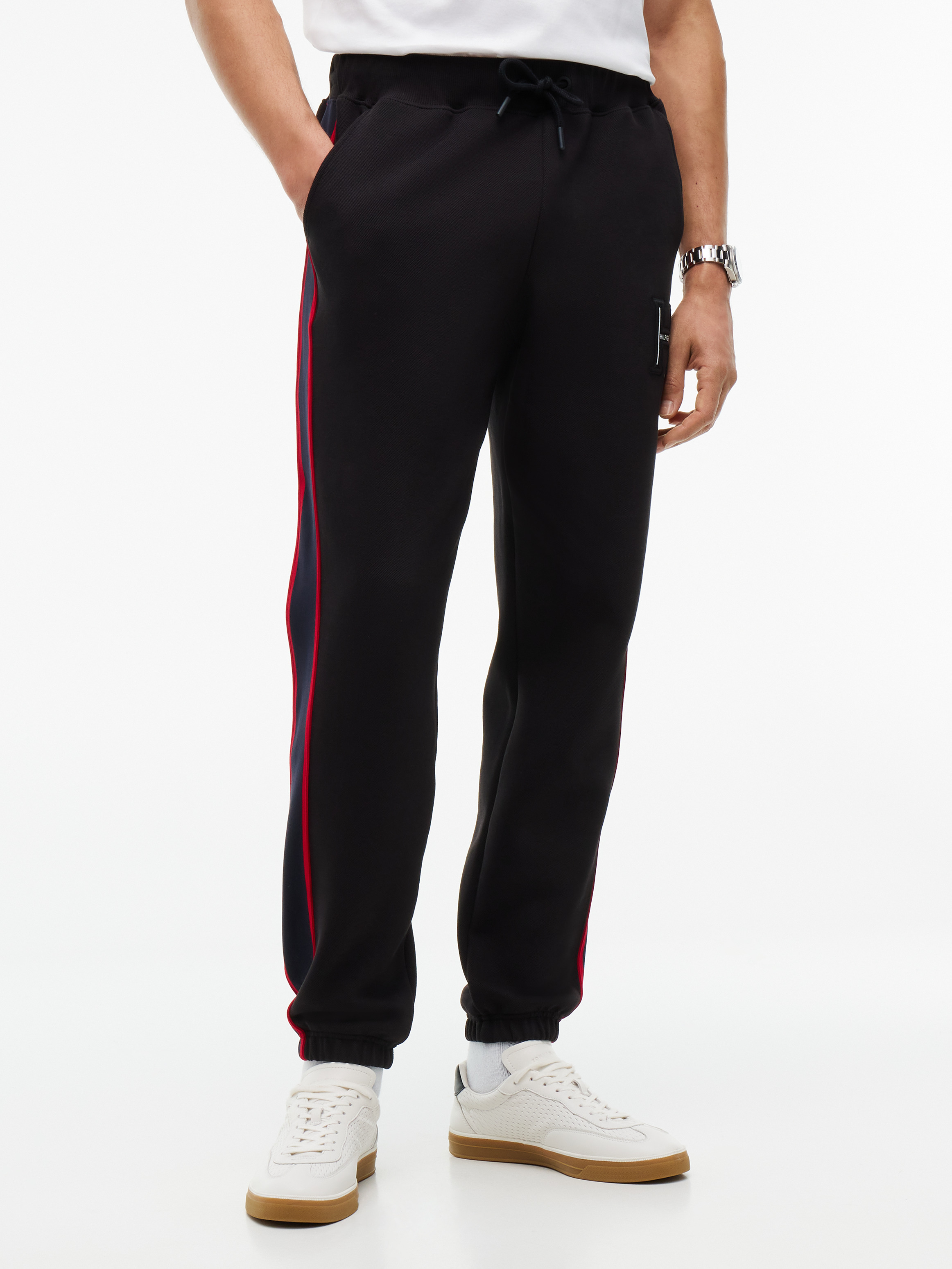 Logo Stripe Pique Cuffed Joggers — BLACK