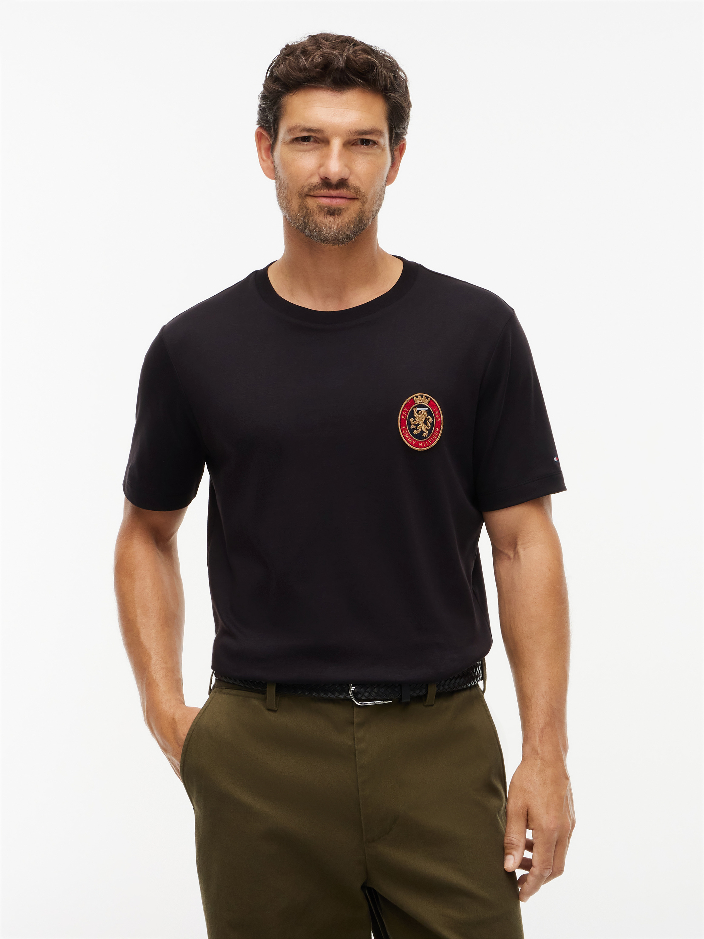 Crest Pocket Fluid Cotton T-Shirt — BLACK