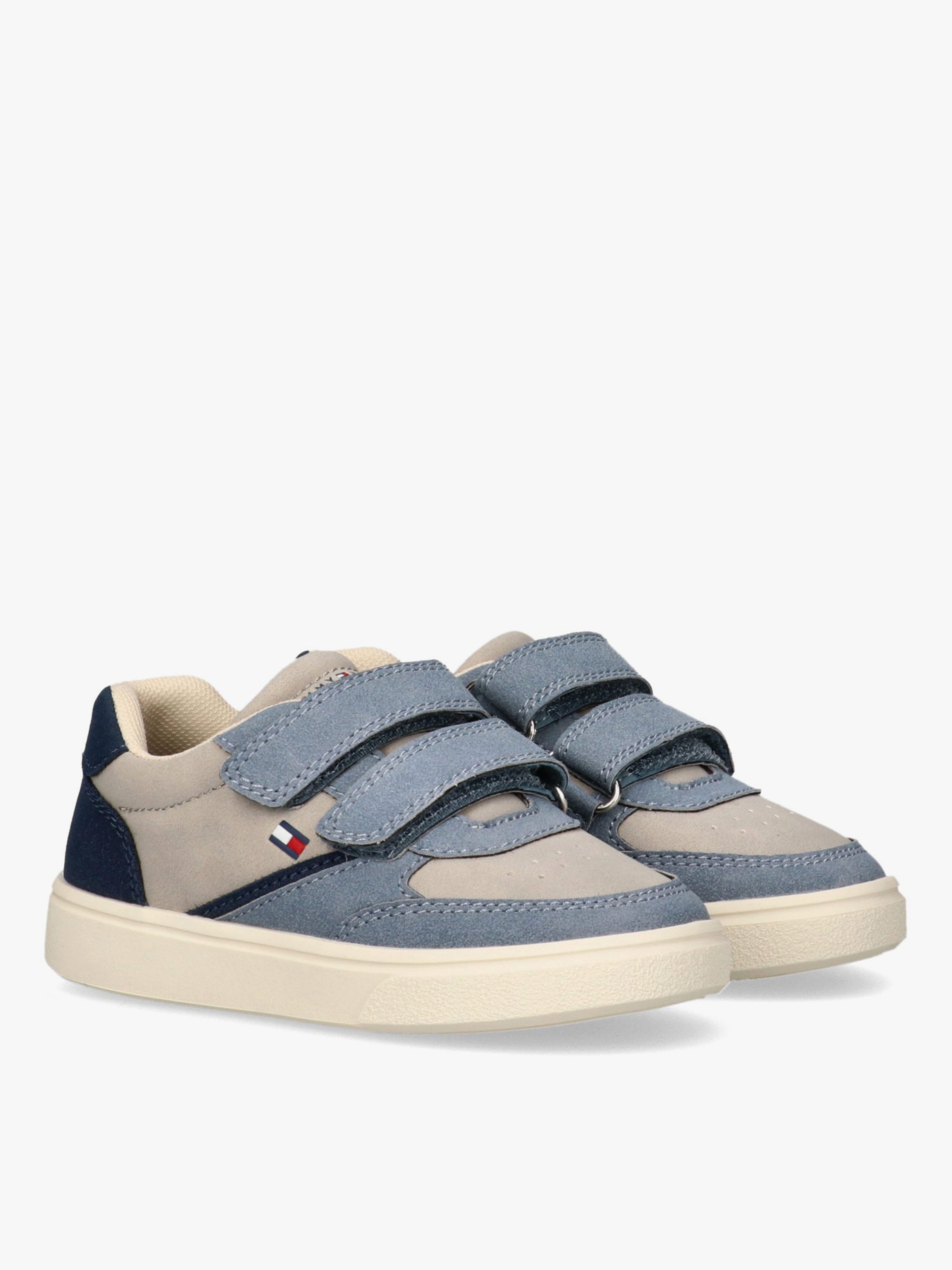 Multicolored Faux Leather Double Velcro Sneakers — Blue