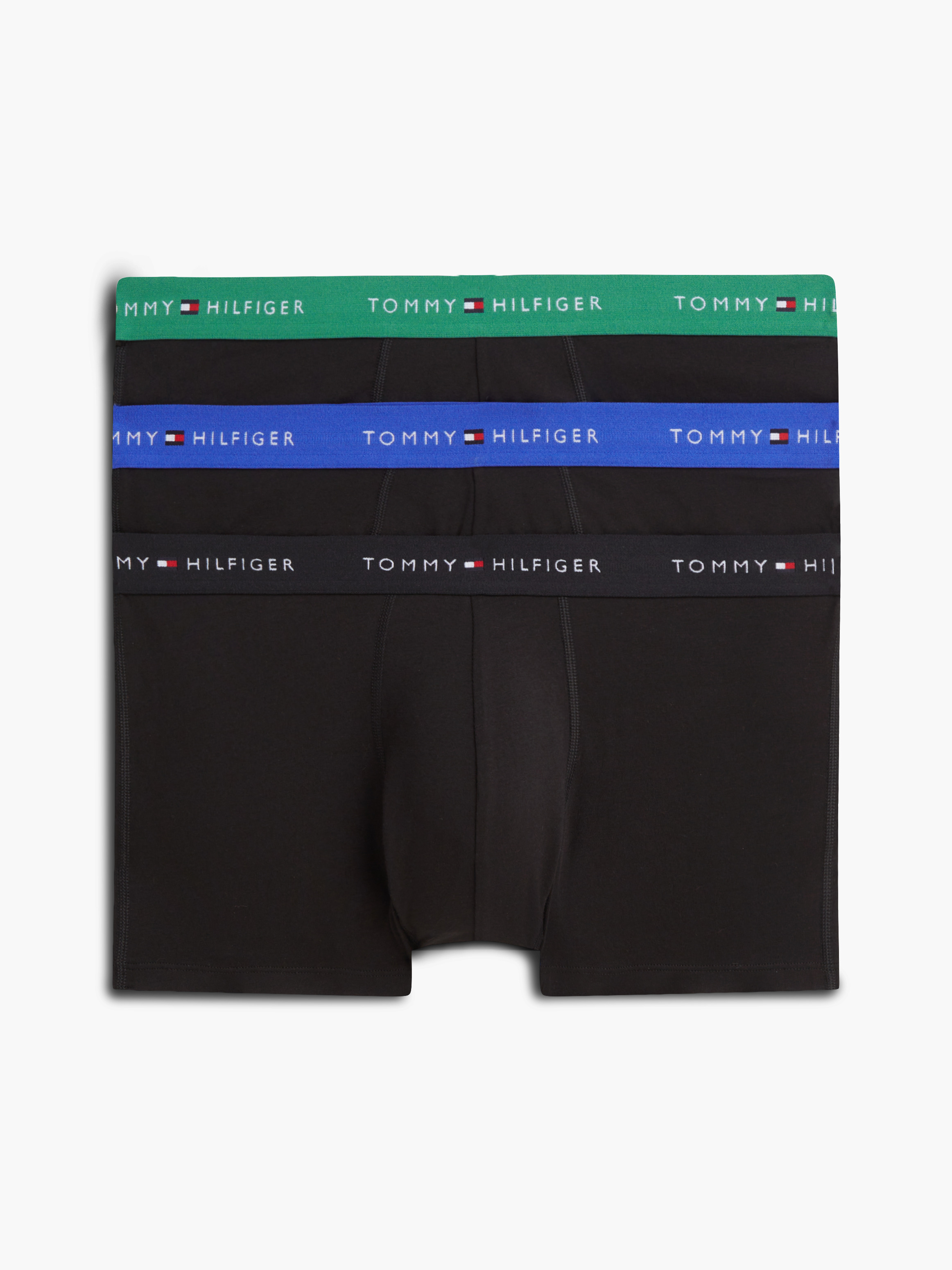 3-Pack Signature Logo Contrast Waistband Trunks — B//Alaskan Green/Black/Noble Blue