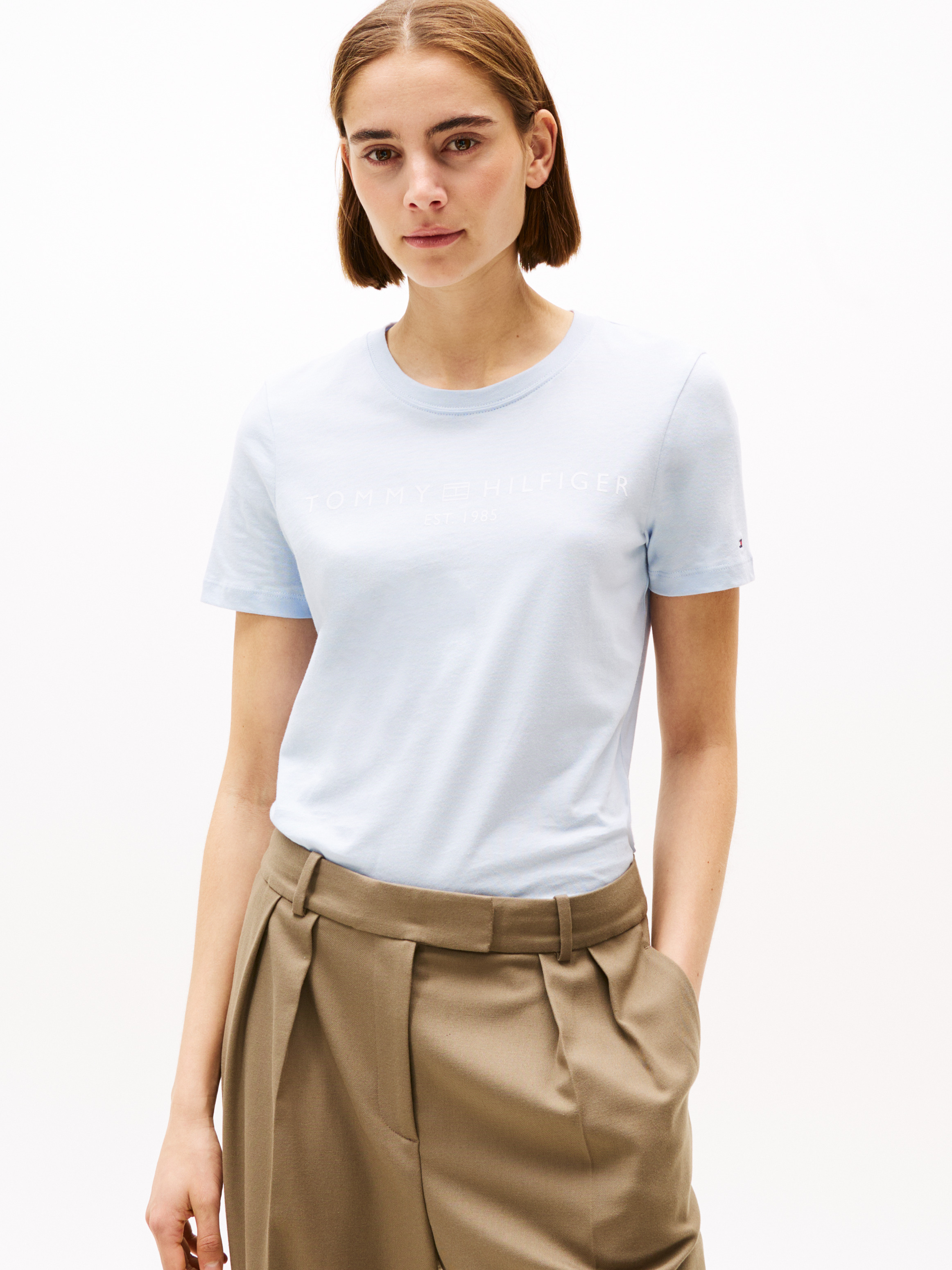 Logo Boxy Jersey Crew Neck T-Shirt — Blue