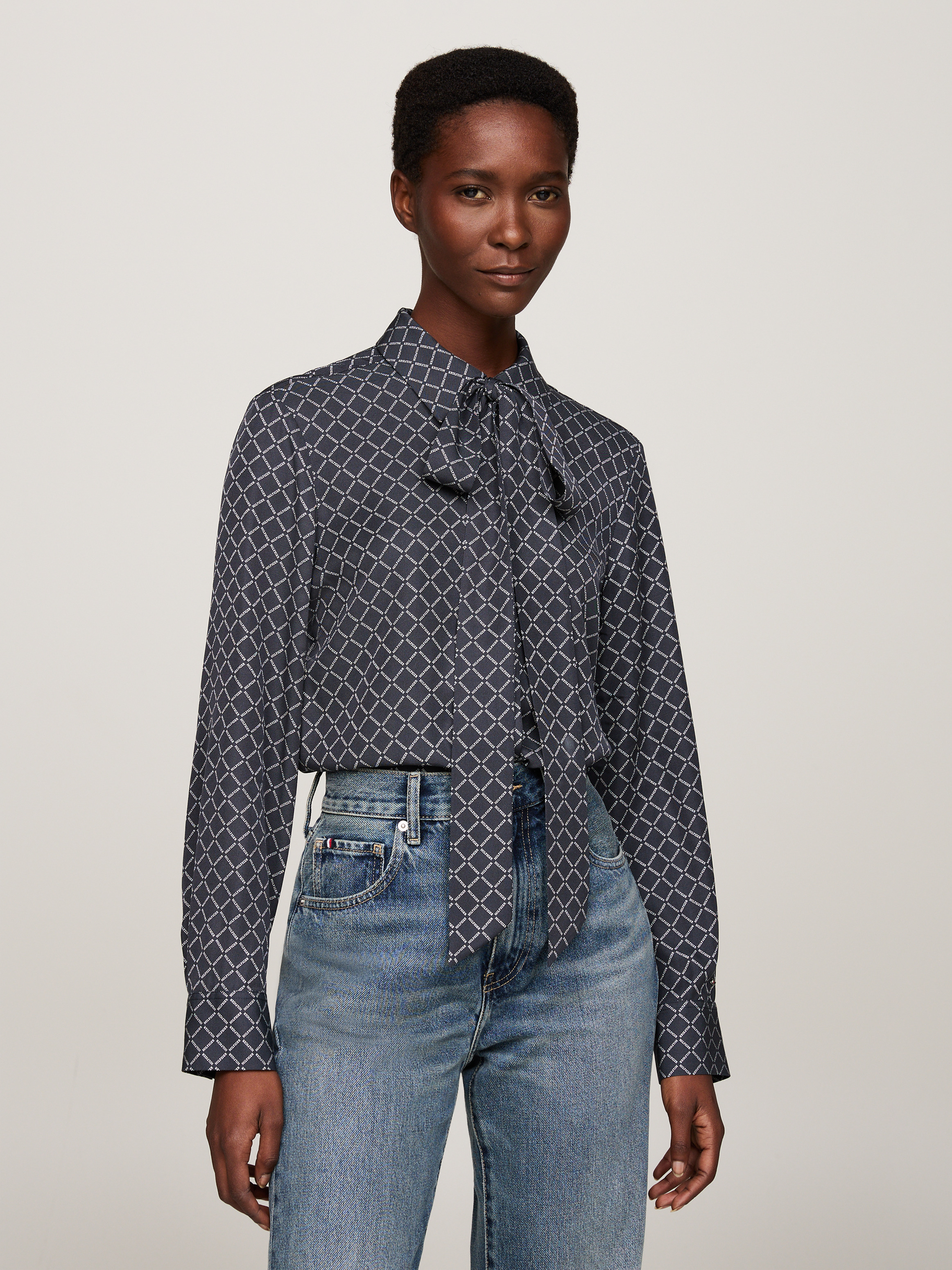 Hilfiger Monotype Viscose Tie-Neck Blouse
