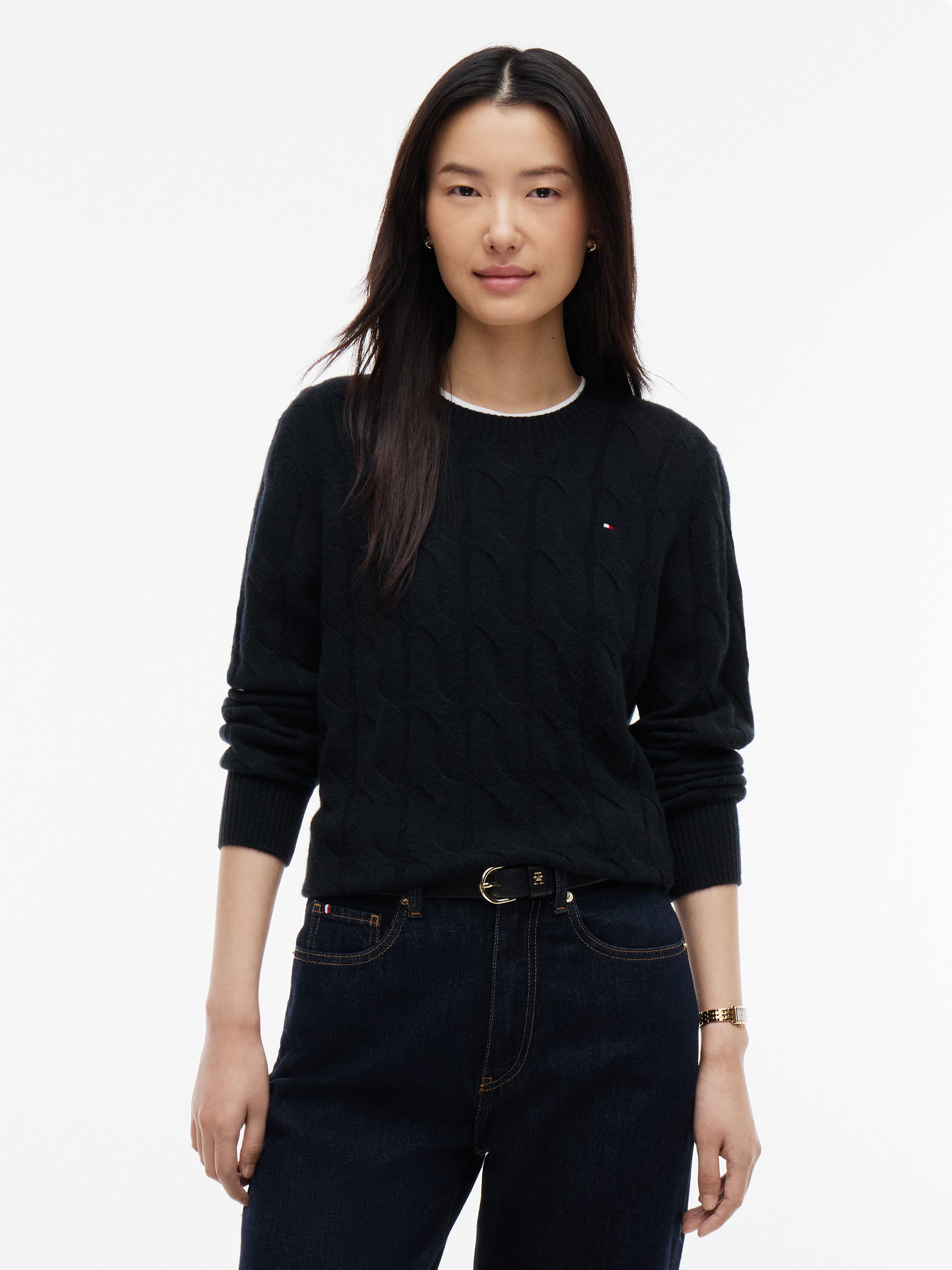 Pure Wool Chain Cable Knit Jumper — Black