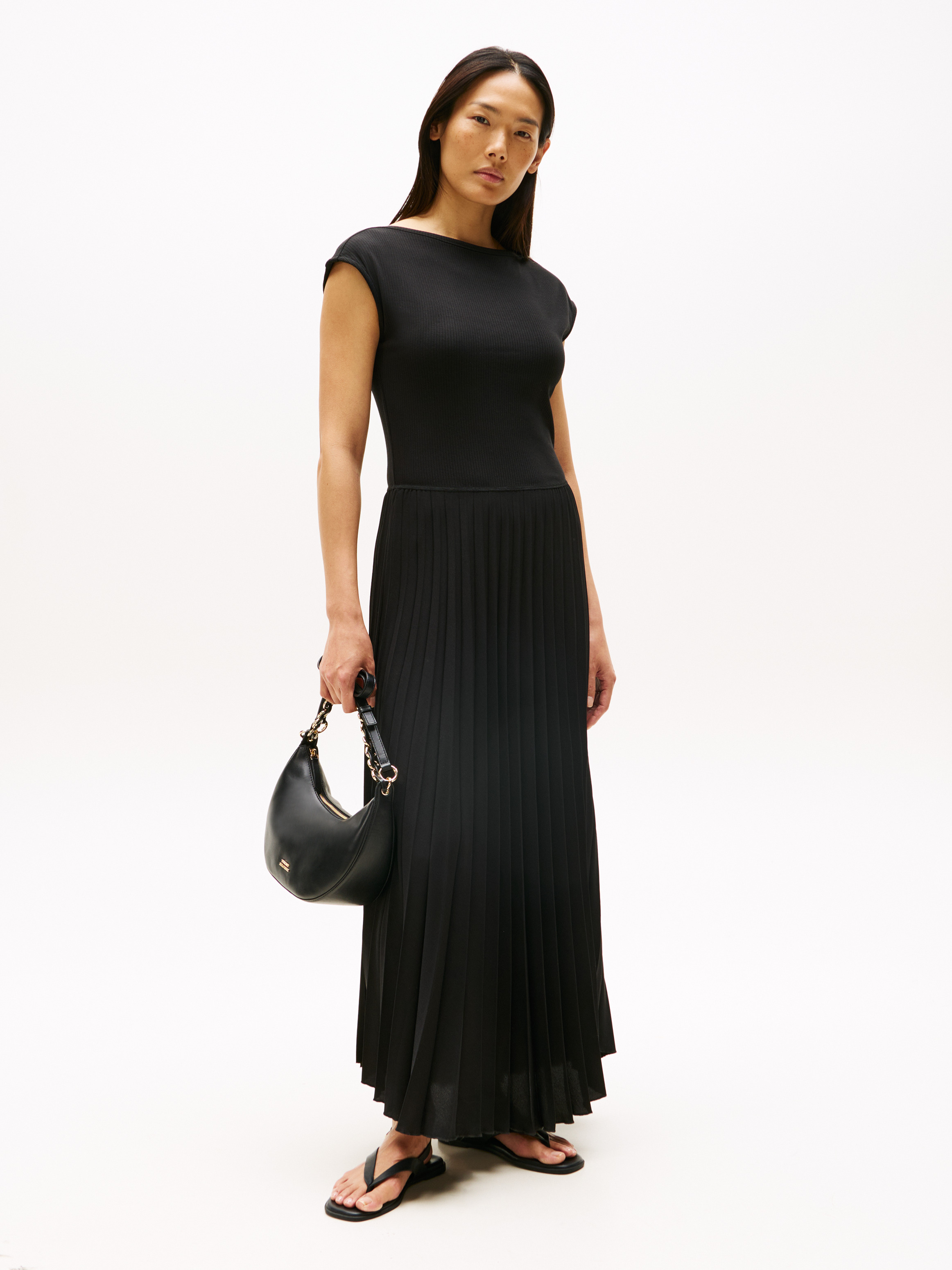 Pleated Fit and Flare Maxi Dress