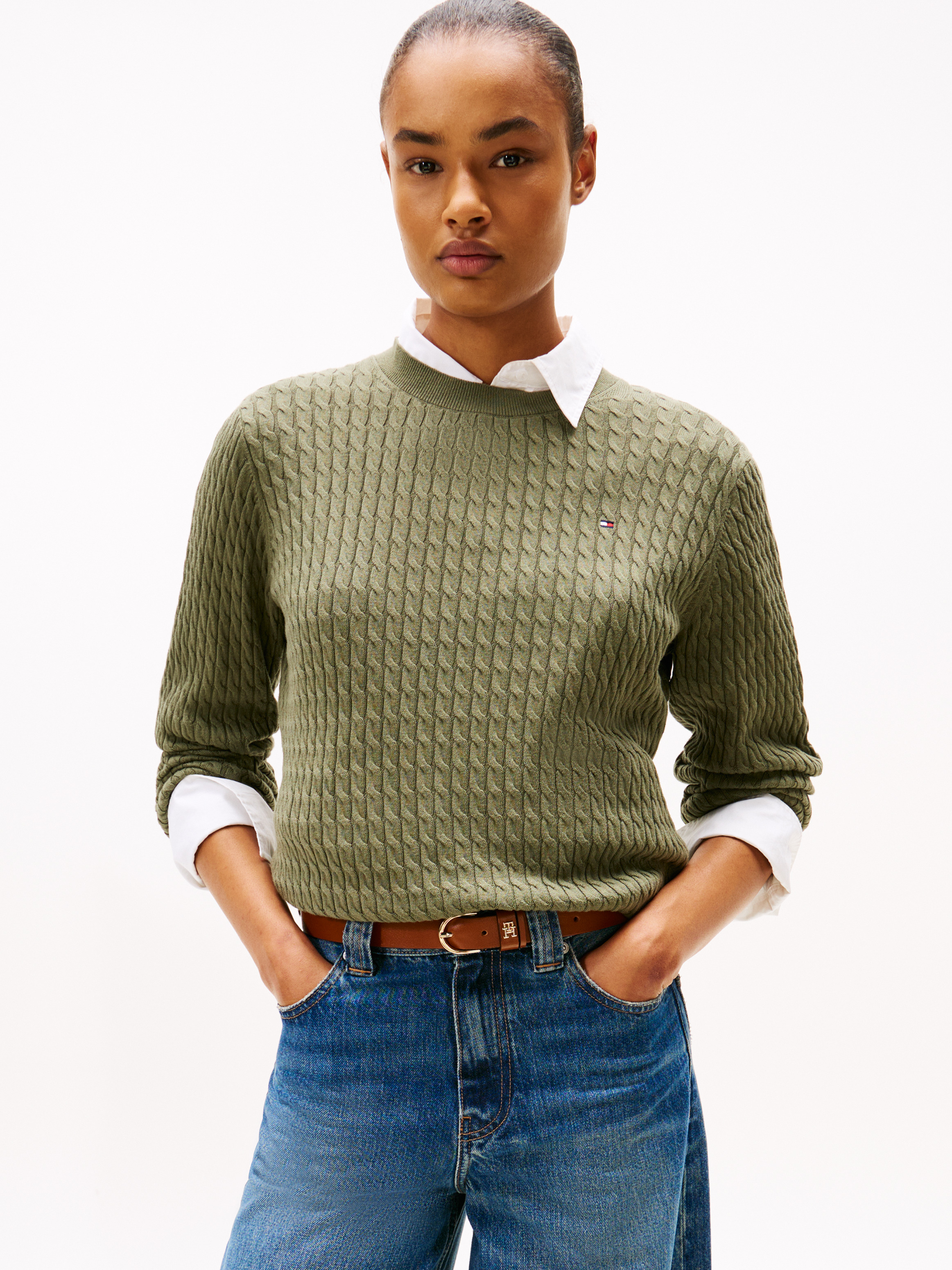 Fine Cable Knit Crew Neck Jumper