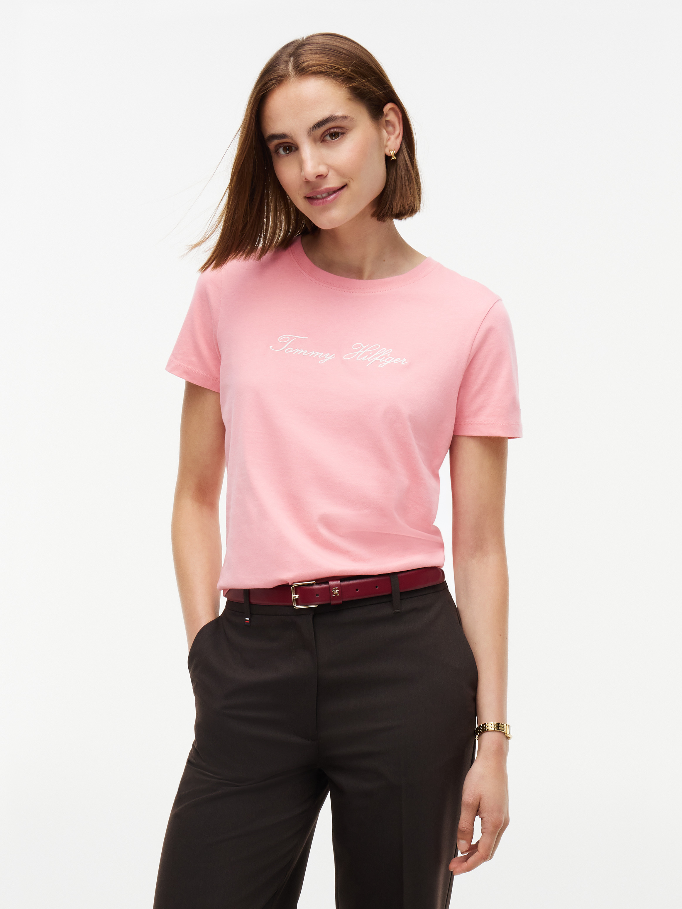 Logo Jersey Crew Neck T-Shirt — Pink