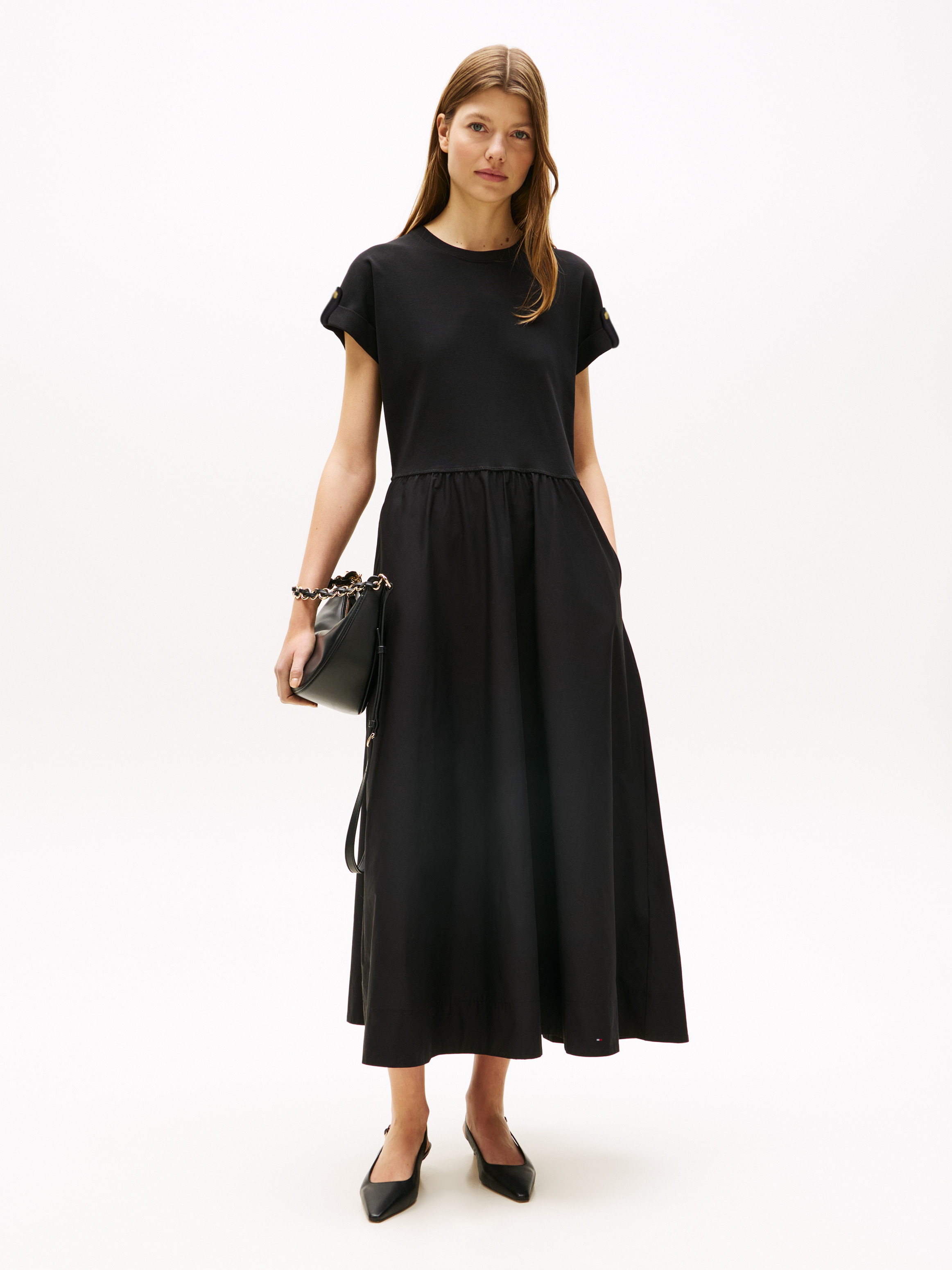 Gold-Tone Button Midi Dress