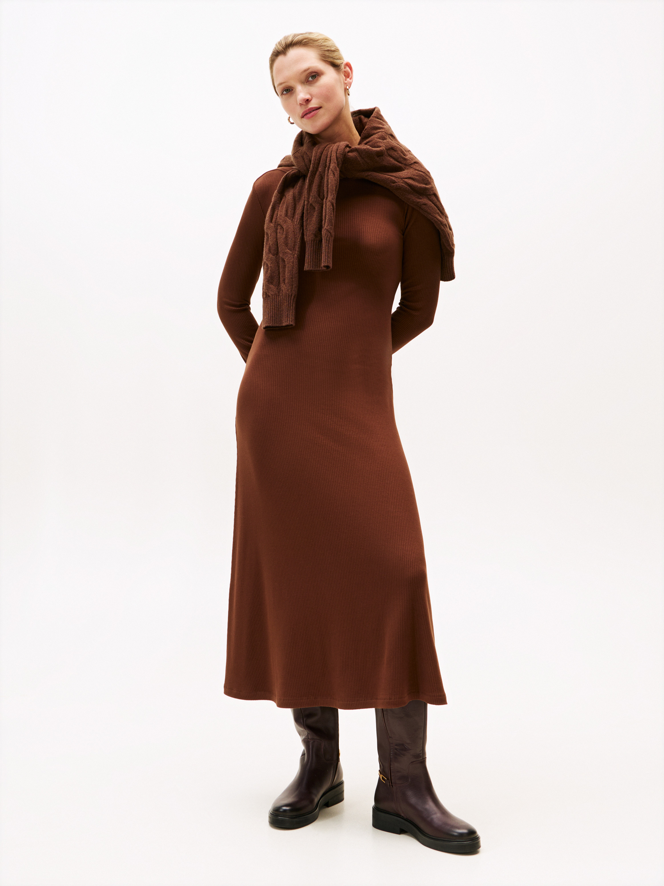 Ribbed Midi Fit and Flare Dress