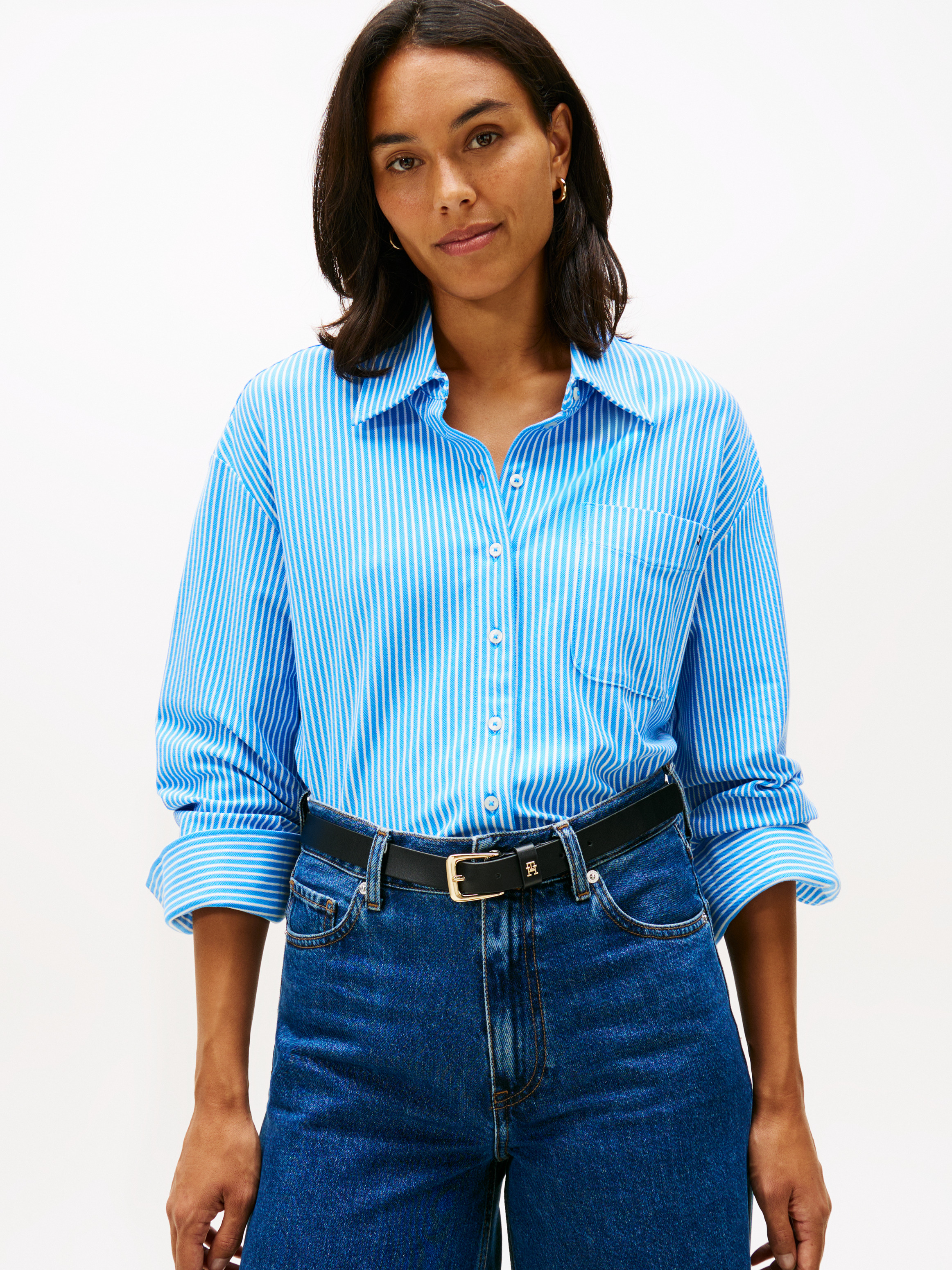 Pique Stripe Relaxed Fit Long Sleeve Shirt