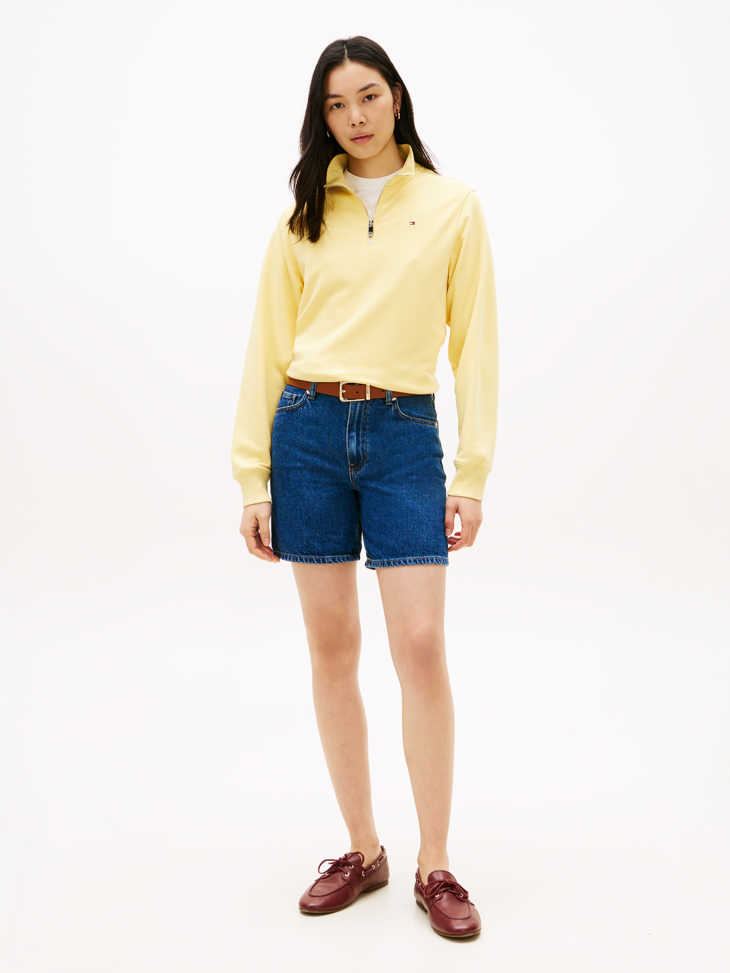 Mid Rise Straight Leg Denim Shorts