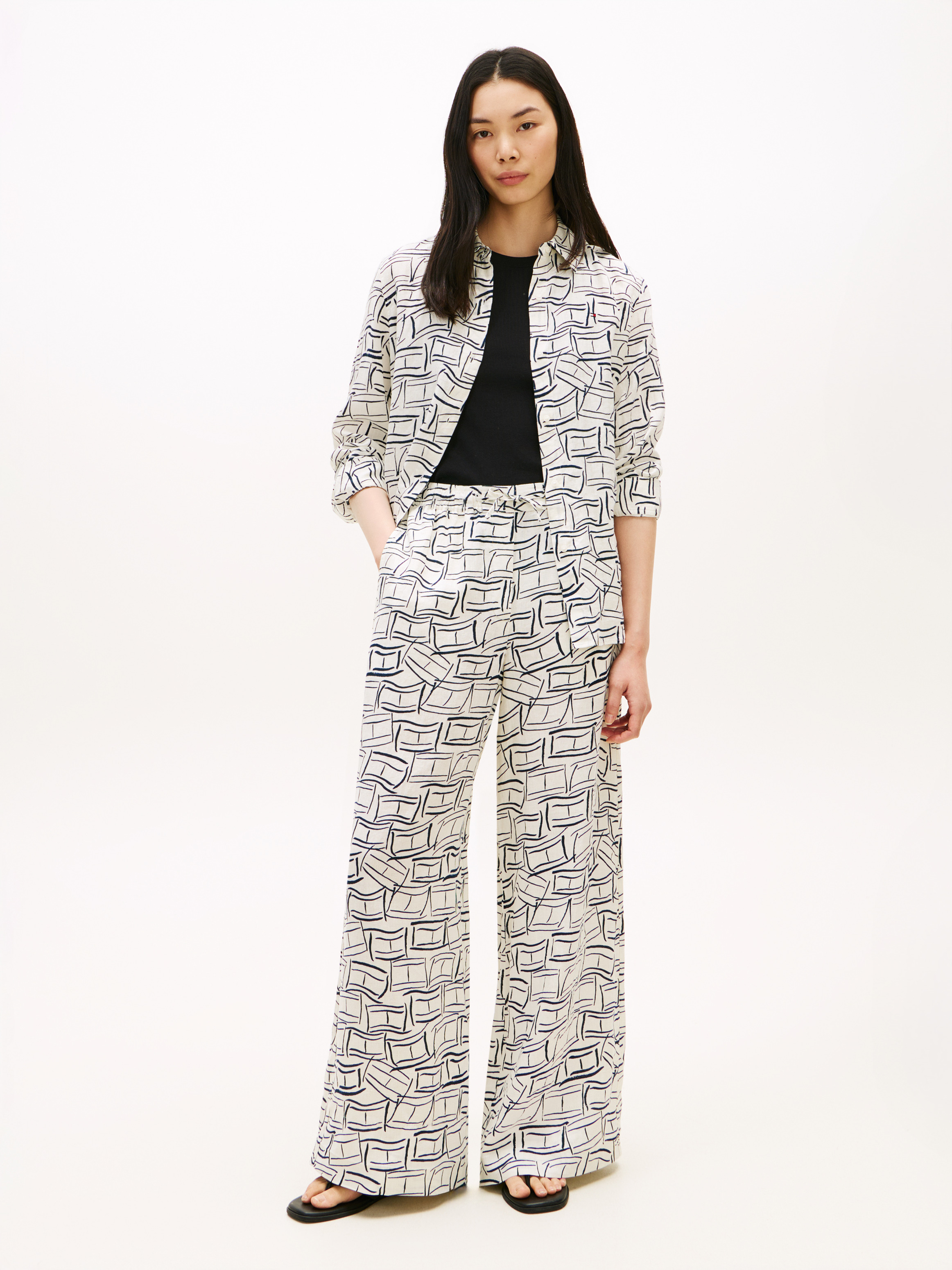 Relaxed Wide Leg Pure Linen Trousers