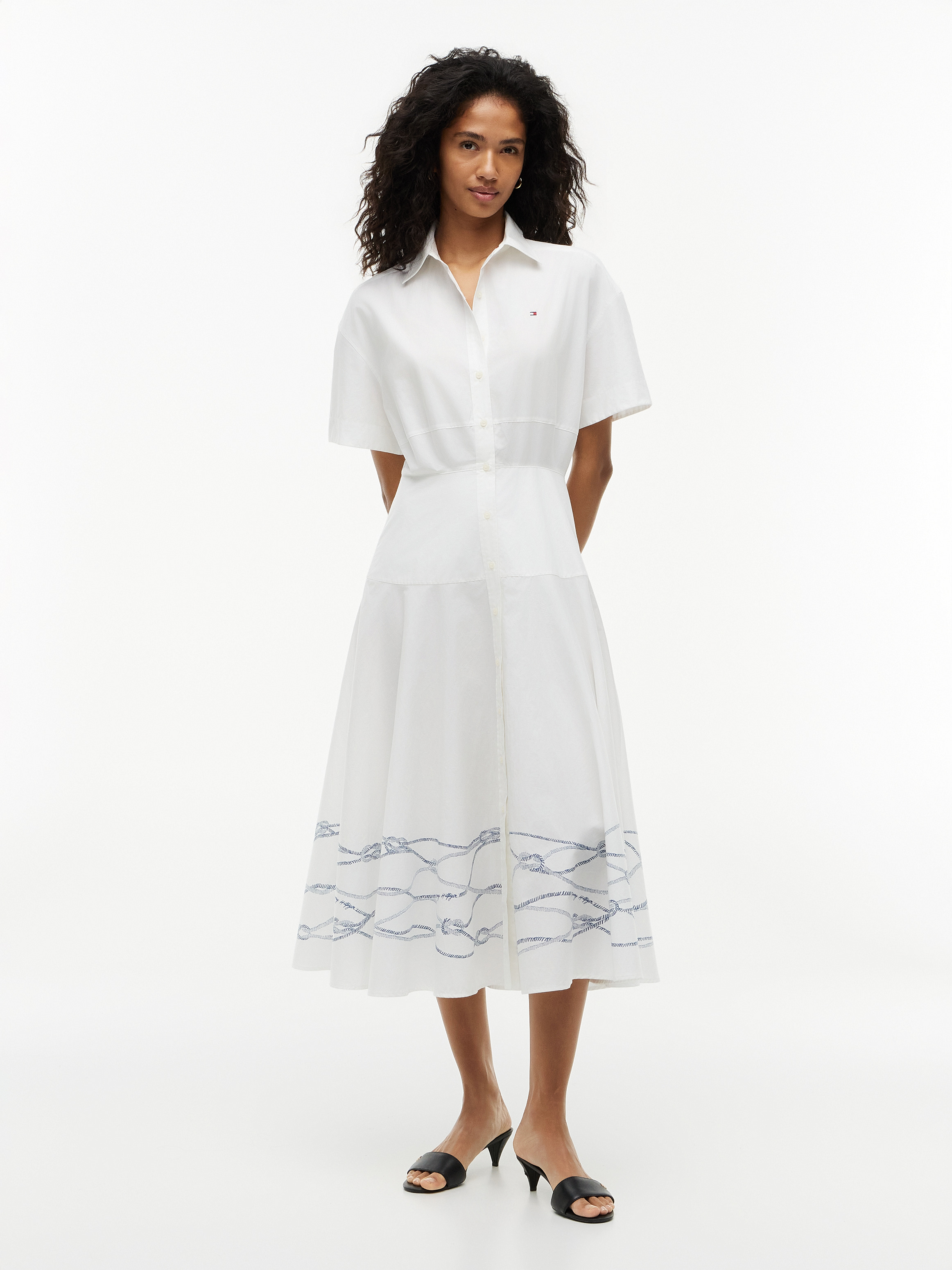 Fit and Flare Poplin Midi Shirt Dress