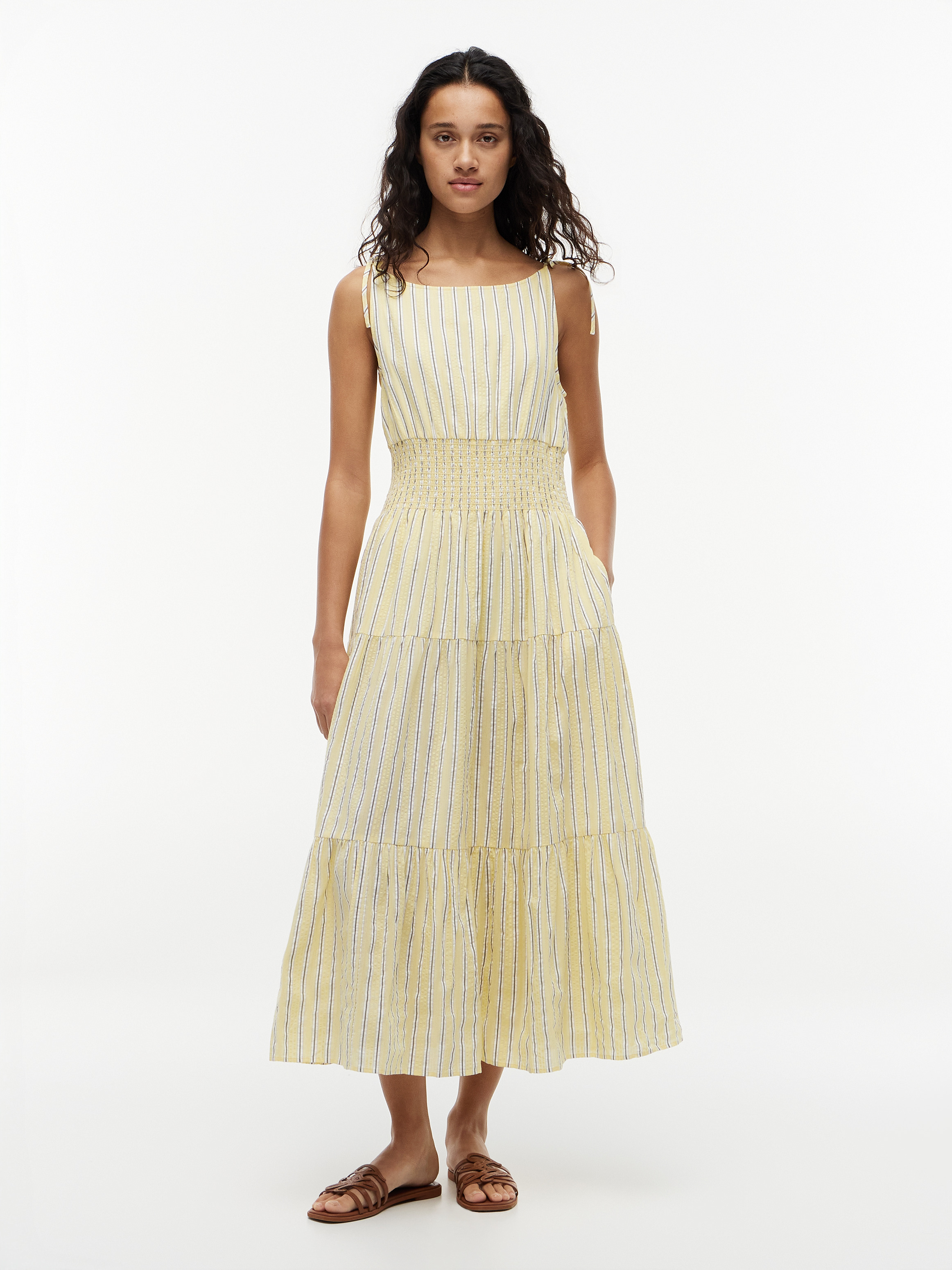 Self-Tie Strap Smock Midi Dress