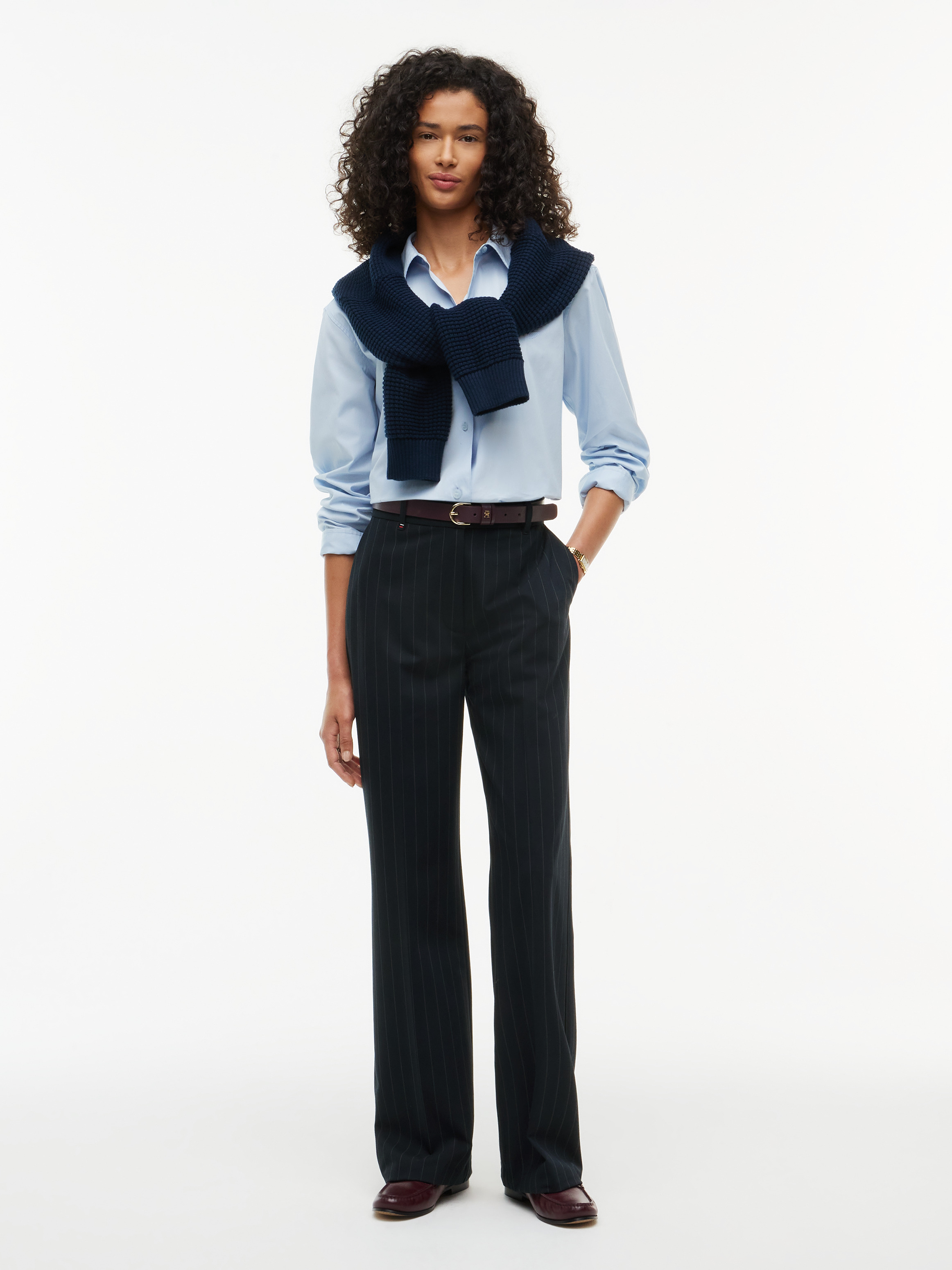 Straight Leg Twill Trousers — Navy
