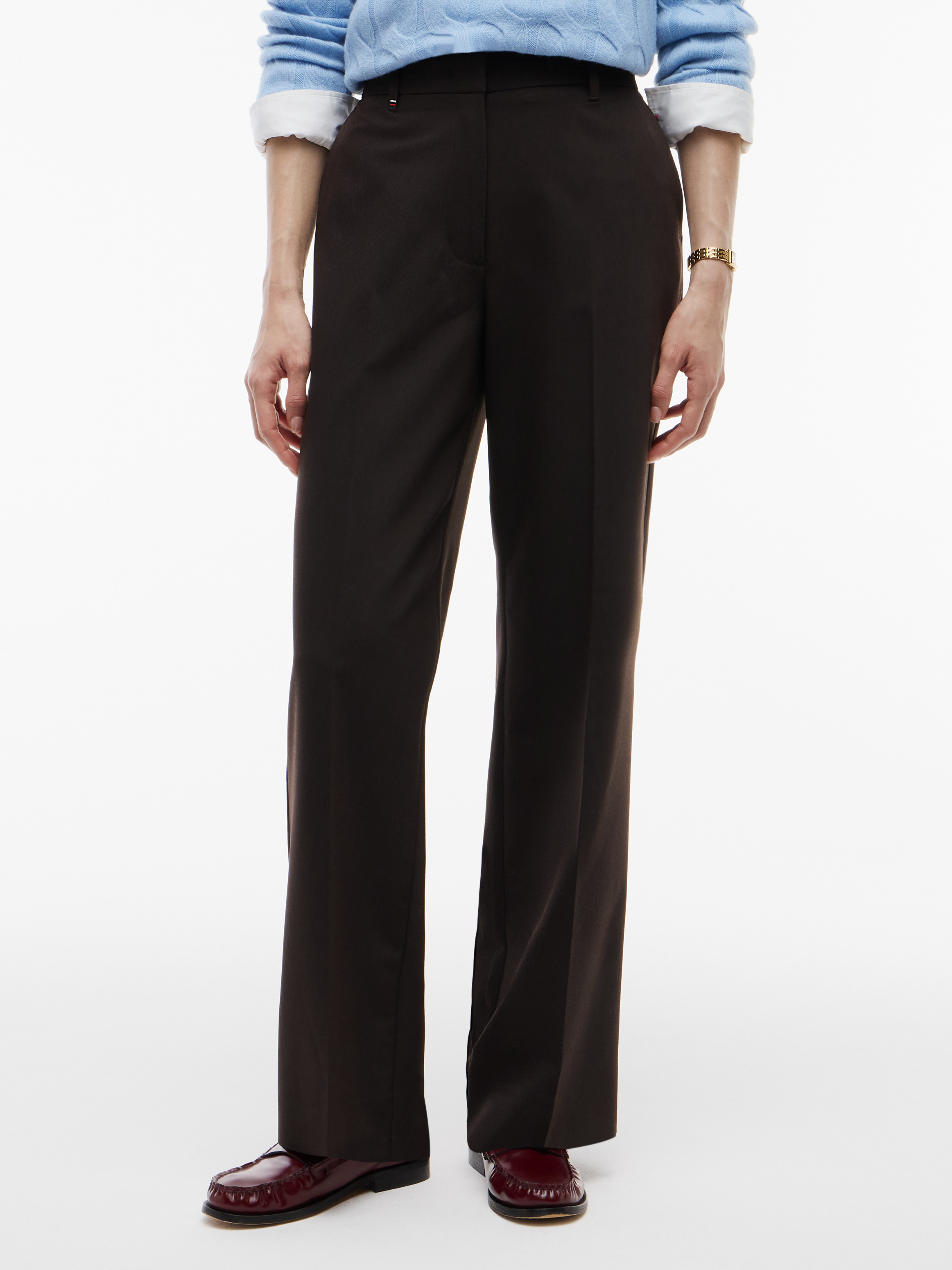 Straight Leg Twill Trousers — Chocolate