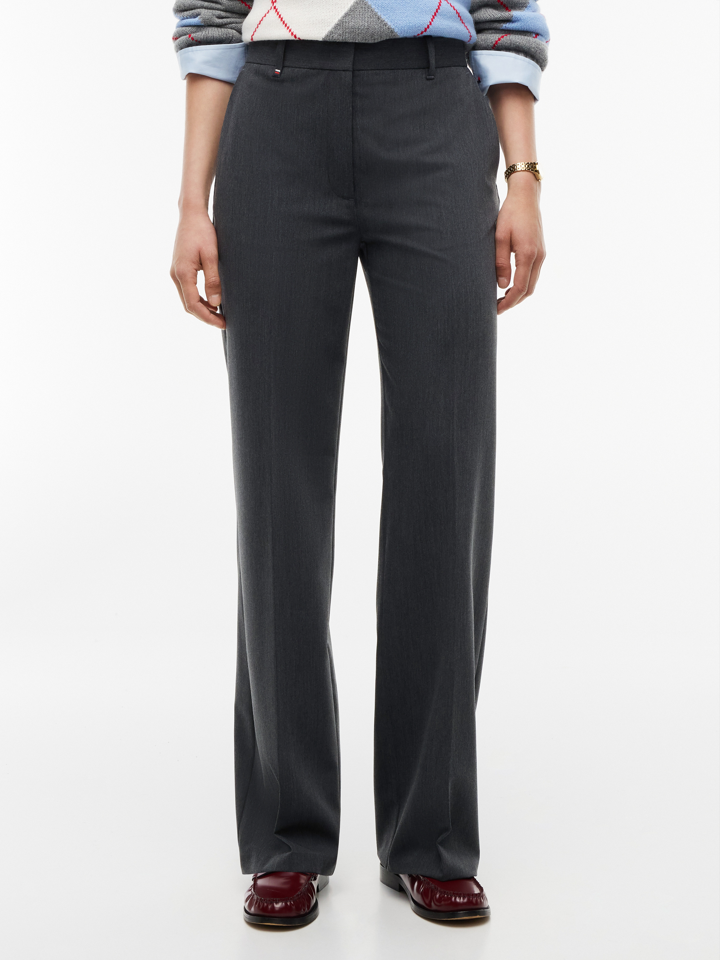 Straight Leg Twill Trousers — Medium Grey Heather