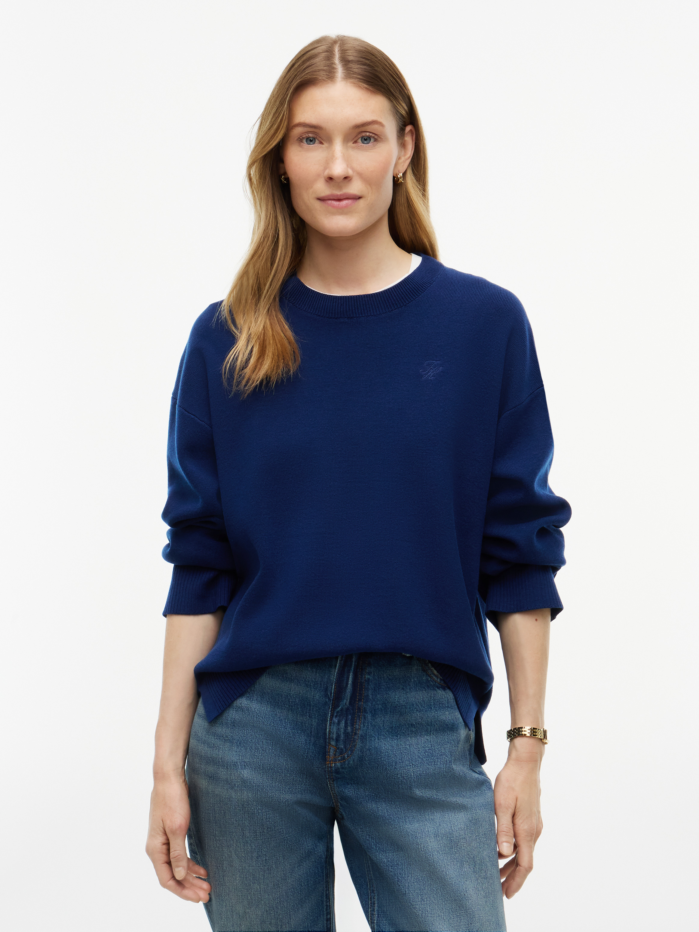 Travel Crew Neck Jumper With Silk — Blue