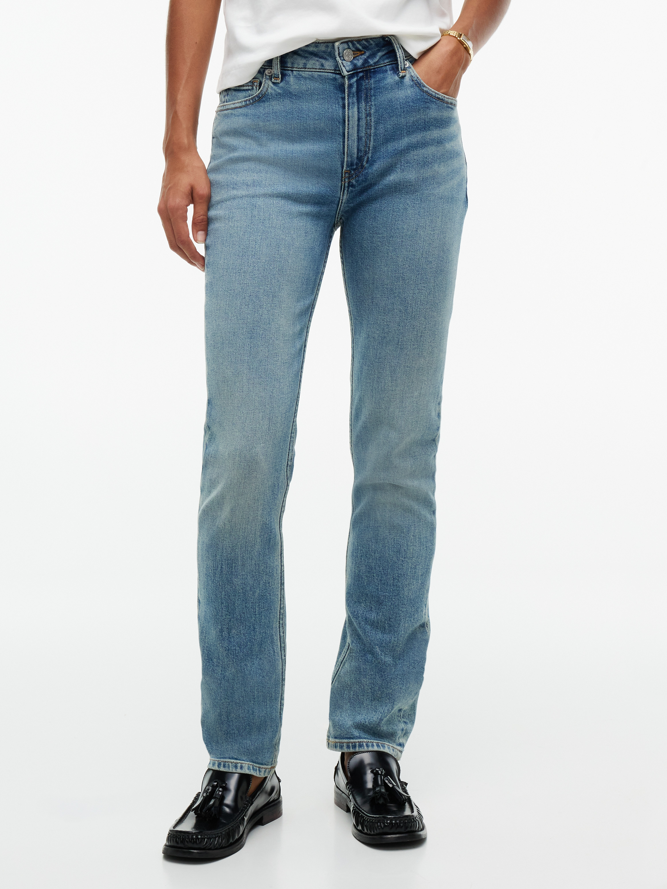 Harlow Mid Rise Skinny Whiskered Jeans — Blue